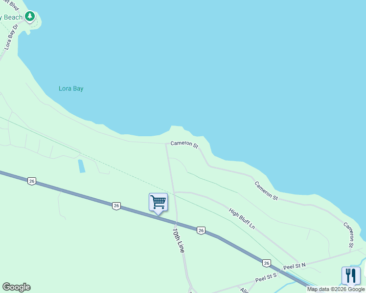 map of restaurants, bars, coffee shops, grocery stores, and more near 112 Cameron Street in Thornbury