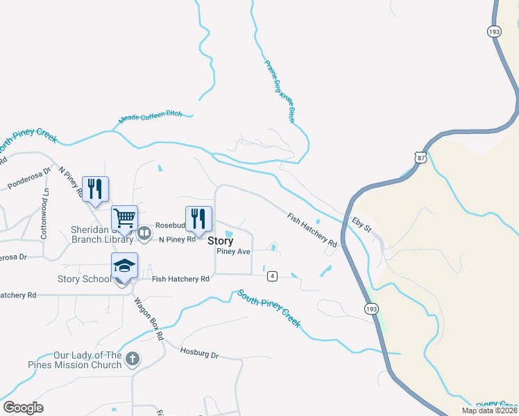 map of restaurants, bars, coffee shops, grocery stores, and more near 13 Moraine Avenue in Story