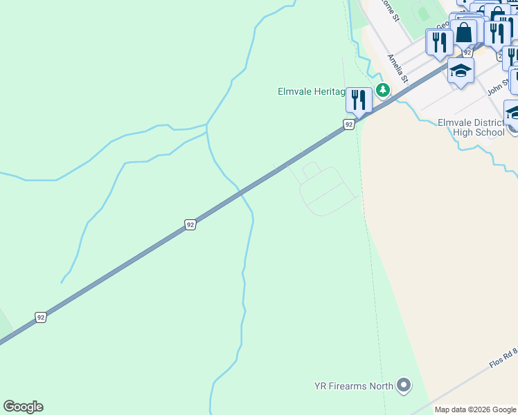 map of restaurants, bars, coffee shops, grocery stores, and more near 211 Queen Street West in Elmvale