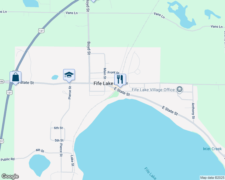 map of restaurants, bars, coffee shops, grocery stores, and more near in Fife Lake