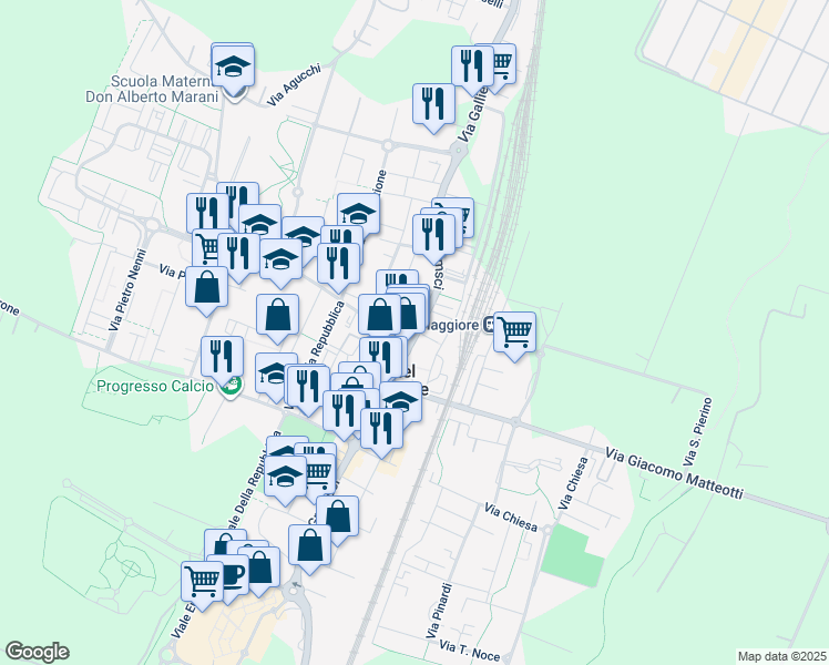 map of restaurants, bars, coffee shops, grocery stores, and more near 202 Via Antonio Gramsci in Progresso
