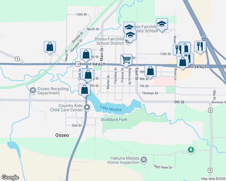map of restaurants, bars, coffee shops, grocery stores, and more near 13413 7th Street in Osseo