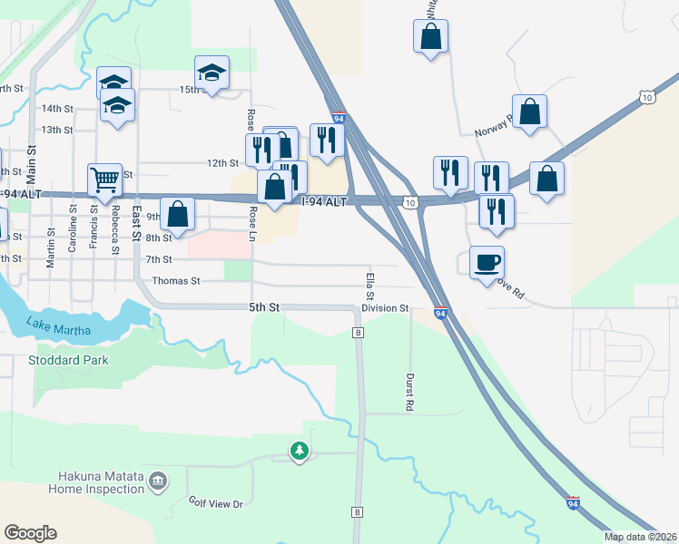 map of restaurants, bars, coffee shops, grocery stores, and more near 12824 7th Street in Osseo
