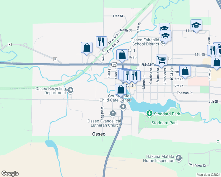 map of restaurants, bars, coffee shops, grocery stores, and more near 14007 West 7th Street in Osseo