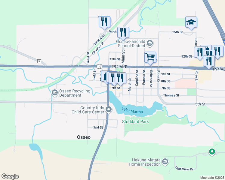 map of restaurants, bars, coffee shops, grocery stores, and more near 13819 7th Street in Osseo