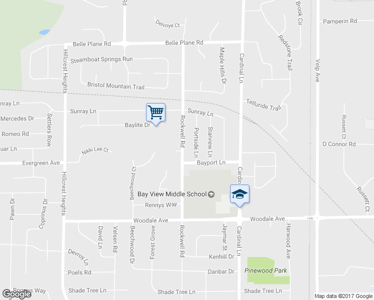 map of restaurants, bars, coffee shops, grocery stores, and more near 1318 Rockwell Road in Green Bay