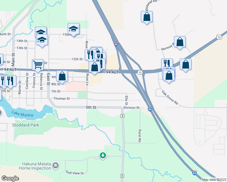 map of restaurants, bars, coffee shops, grocery stores, and more near 12824 7th Street in Osseo