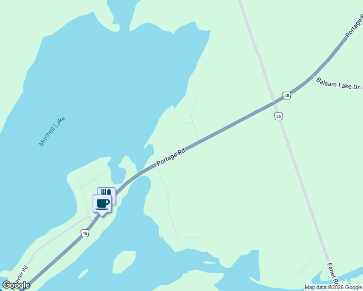 map of restaurants, bars, coffee shops, grocery stores, and more near 1403 Portage Road in Kirkfield