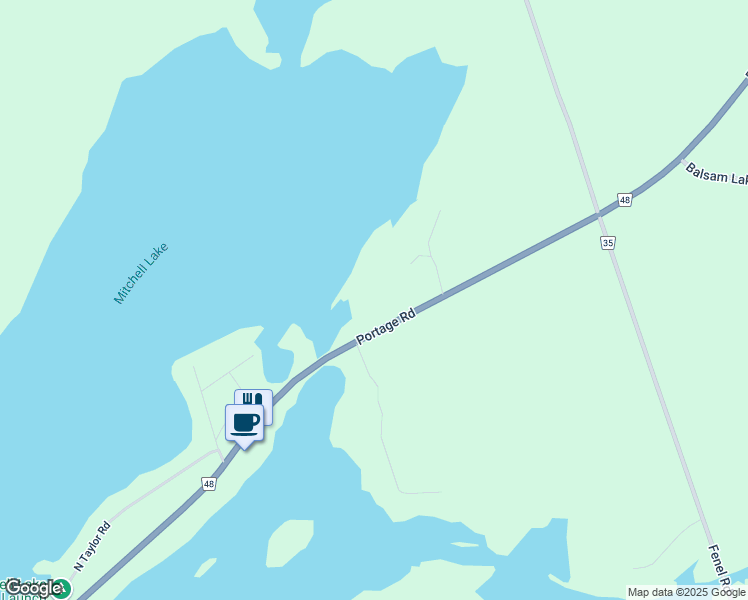 map of restaurants, bars, coffee shops, grocery stores, and more near 1395 Kawartha Lakes County Road 48 in Kirkfield