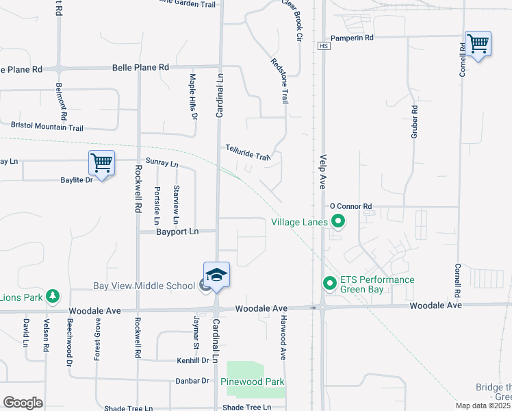 map of restaurants, bars, coffee shops, grocery stores, and more near 2525 Stone Meadows Trail in Green Bay