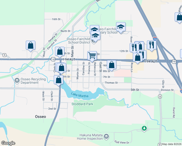 map of restaurants, bars, coffee shops, grocery stores, and more near 13301 7th Street in Osseo