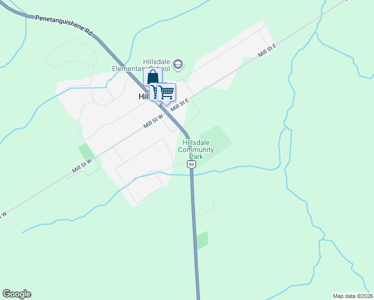 map of restaurants, bars, coffee shops, grocery stores, and more near 4536 Ontario 93 in Hillsdale