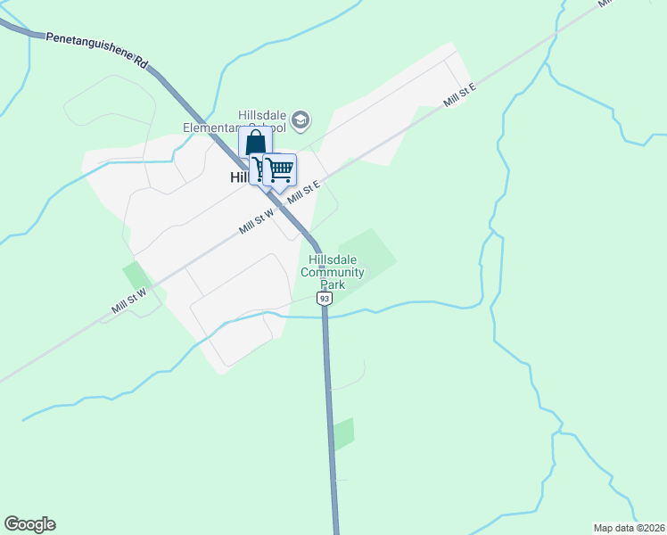 map of restaurants, bars, coffee shops, grocery stores, and more near 4527 Penetanguishene Road in Hillsdale