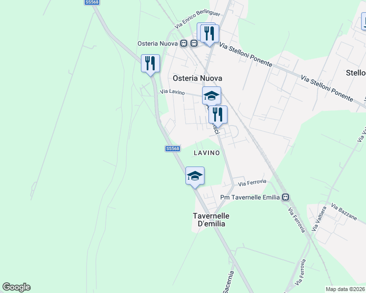 map of restaurants, bars, coffee shops, grocery stores, and more near 2 Via Persicetana in Osteria Nuova