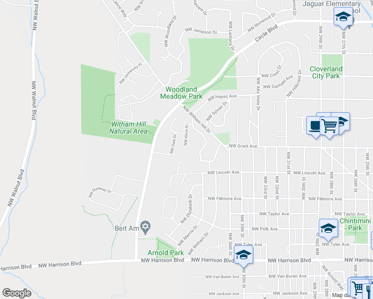 map of restaurants, bars, coffee shops, grocery stores, and more near 1205 Northwest Kline Place in Corvallis
