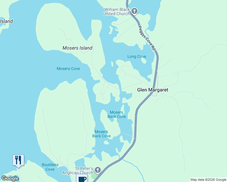 map of restaurants, bars, coffee shops, grocery stores, and more near 100 Moser Island Road in Glen Margaret