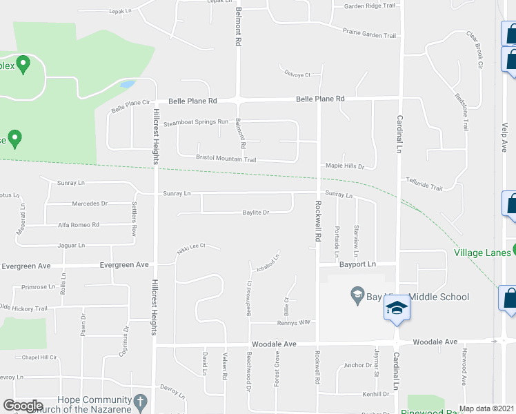 map of restaurants, bars, coffee shops, grocery stores, and more near 2784 Baylite Drive in Green Bay