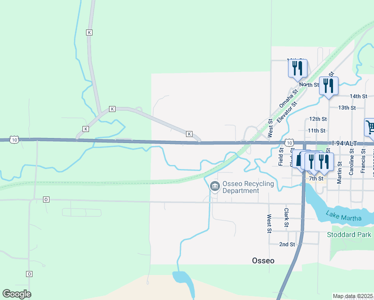 map of restaurants, bars, coffee shops, grocery stores, and more near 14413 10th Street in Osseo