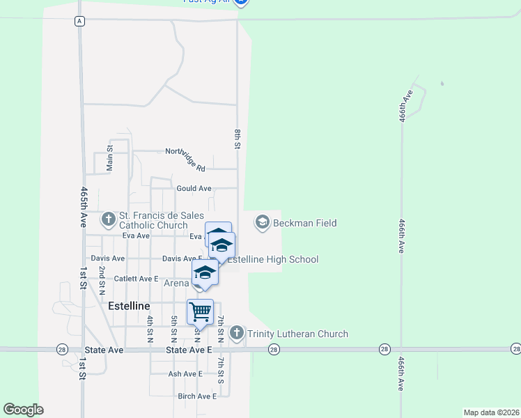 map of restaurants, bars, coffee shops, grocery stores, and more near 103 Eva Avenue East in Estelline