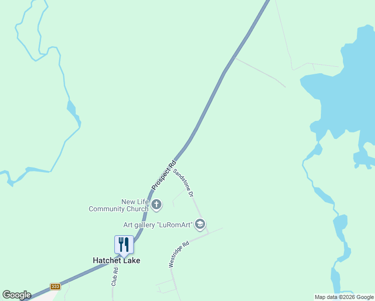 map of restaurants, bars, coffee shops, grocery stores, and more near 1640 Prospect Road in Hatchet Lake