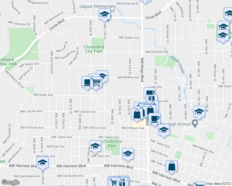 map of restaurants, bars, coffee shops, grocery stores, and more near 2541 Northwest Grant Avenue in Corvallis