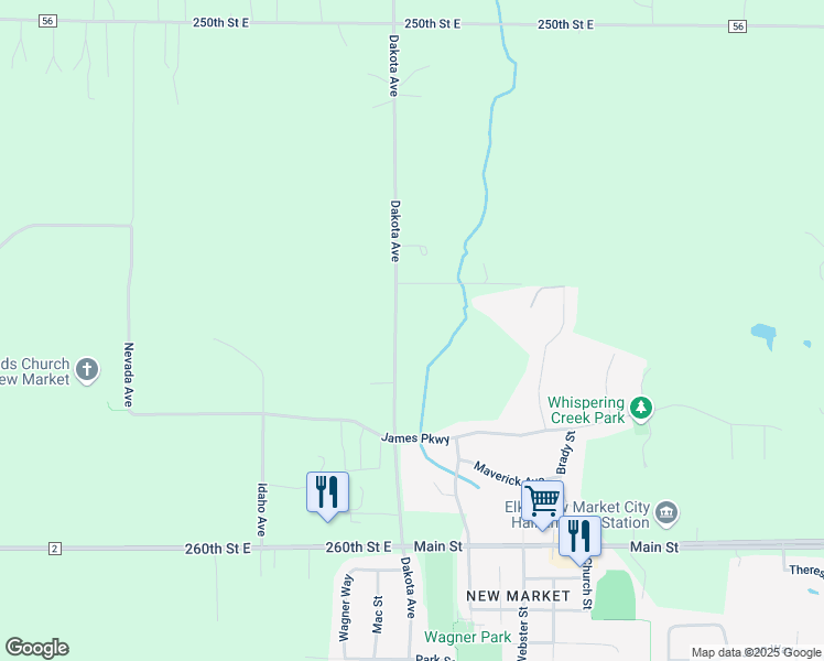 map of restaurants, bars, coffee shops, grocery stores, and more near 8035 255th Street East in Scott County