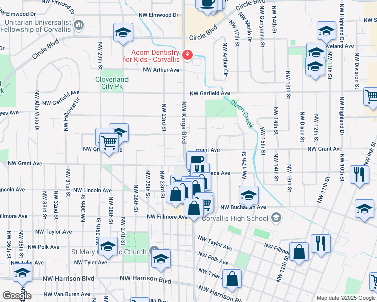 map of restaurants, bars, coffee shops, grocery stores, and more near in Corvallis