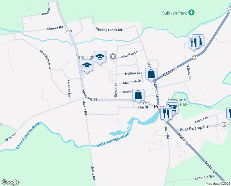map of restaurants, bars, coffee shops, grocery stores, and more near 17 School Street in Peru