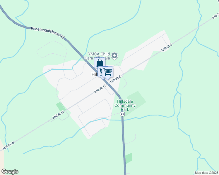 map of restaurants, bars, coffee shops, grocery stores, and more near 4570 Penetanguishene Road in Hillsdale