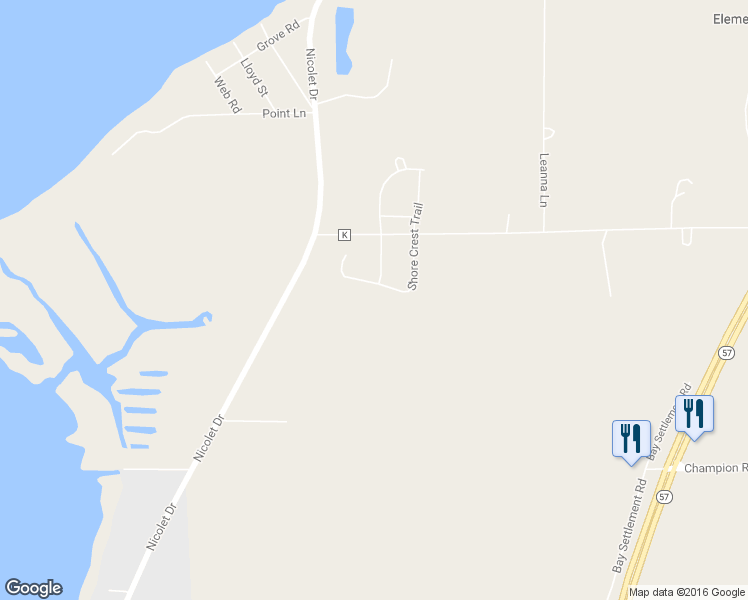 map of restaurants, bars, coffee shops, grocery stores, and more near 3862 Shore Crest Trail in Green Bay