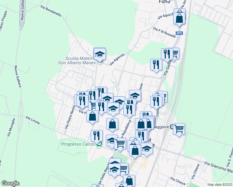 map of restaurants, bars, coffee shops, grocery stores, and more near 32 Via Ilaria Alpi in Castel Maggiore