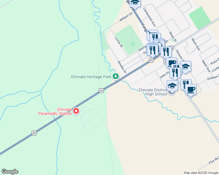 map of restaurants, bars, coffee shops, grocery stores, and more near 137 Queen Street West in Springwater