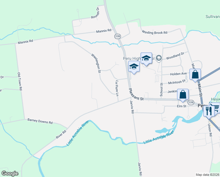 map of restaurants, bars, coffee shops, grocery stores, and more near 6 Washington St in Peru