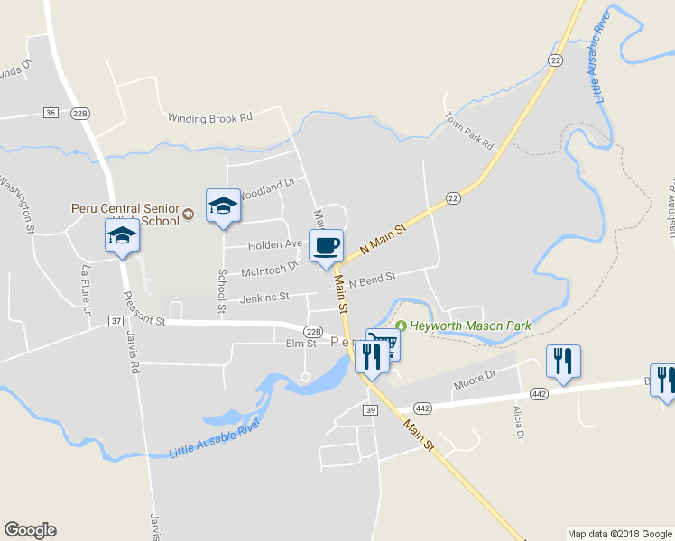 map of restaurants, bars, coffee shops, grocery stores, and more near 3060 Main Street in Peru
