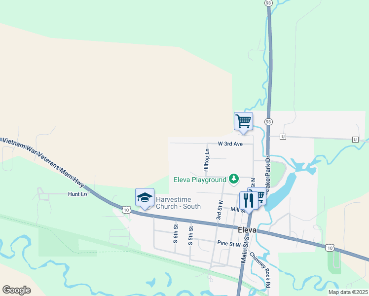 map of restaurants, bars, coffee shops, grocery stores, and more near 26300 West 3rd Avenue in Eleva