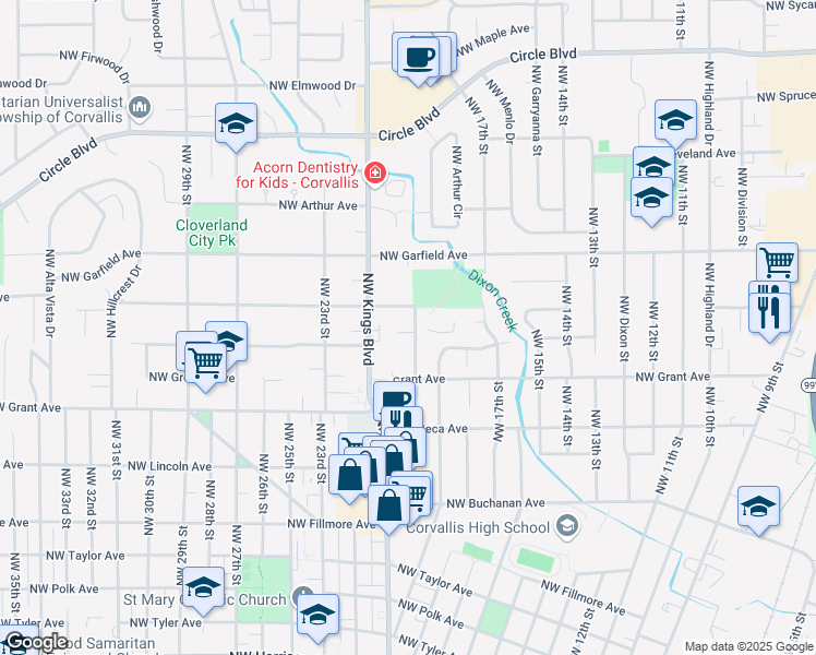 map of restaurants, bars, coffee shops, grocery stores, and more near 1478 To 1480 NW 20th Place in Corvallis