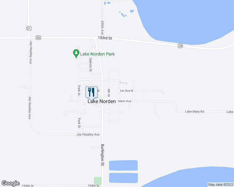 map of restaurants, bars, coffee shops, grocery stores, and more near 701-799 1st Avenue North in Lake Norden