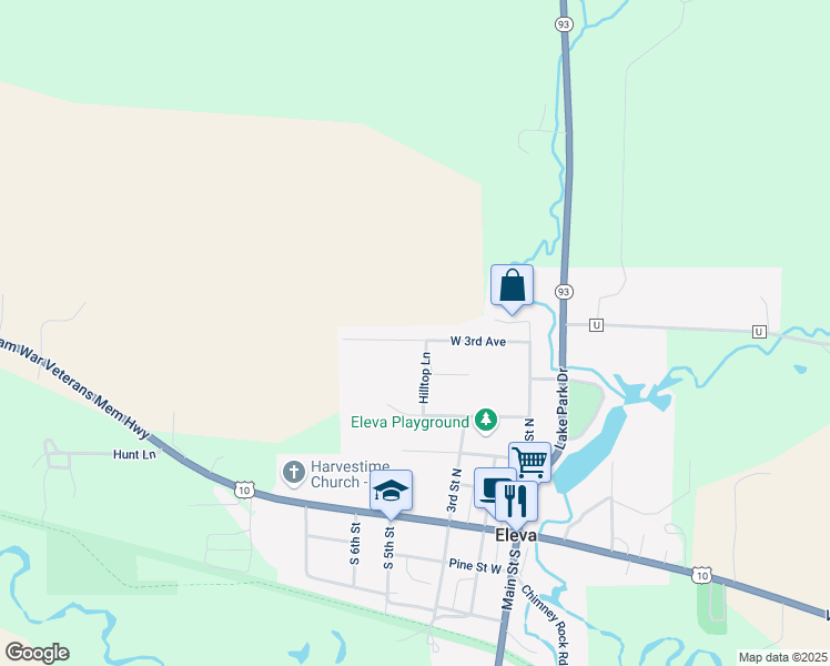 map of restaurants, bars, coffee shops, grocery stores, and more near 26300 West 3rd Avenue in Eleva