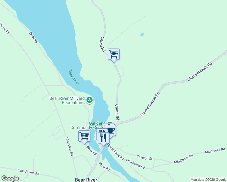 map of restaurants, bars, coffee shops, grocery stores, and more near 81 Chute Road in Bear River