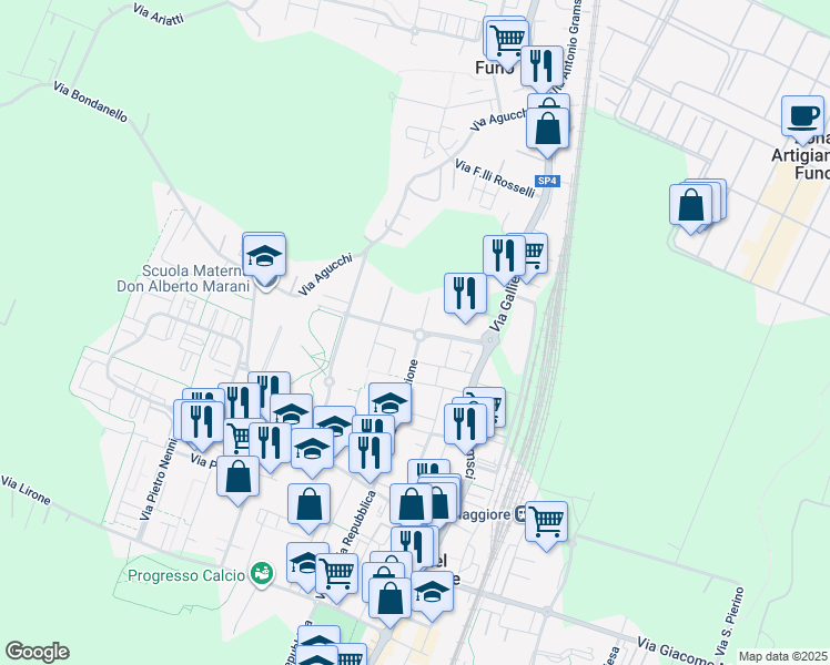 map of restaurants, bars, coffee shops, grocery stores, and more near 10 Via Oreste Vancini in Progresso