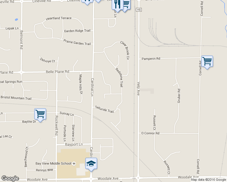 map of restaurants, bars, coffee shops, grocery stores, and more near 2522 Silver Cliff Trail in Green Bay