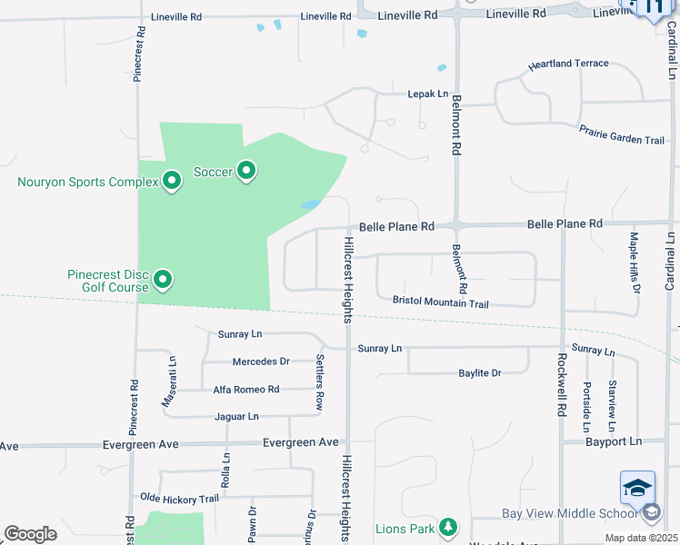 map of restaurants, bars, coffee shops, grocery stores, and more near 1515 Hillcrest Heights in Green Bay