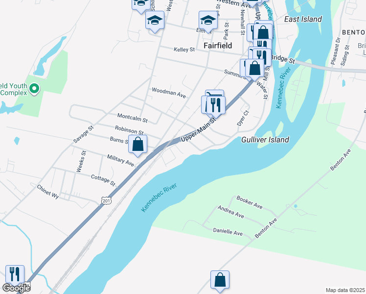 map of restaurants, bars, coffee shops, grocery stores, and more near 1 Rita's Lane in Fairfield