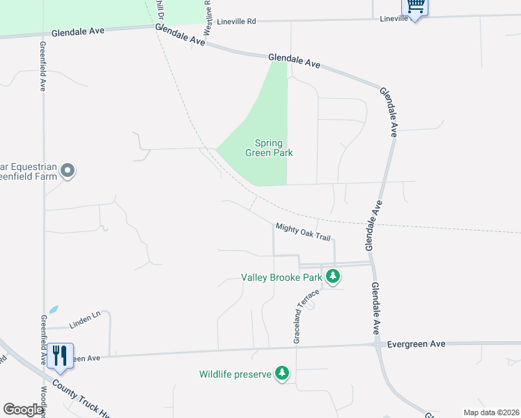 map of restaurants, bars, coffee shops, grocery stores, and more near 3697 Mighty Oak Trail in Green Bay