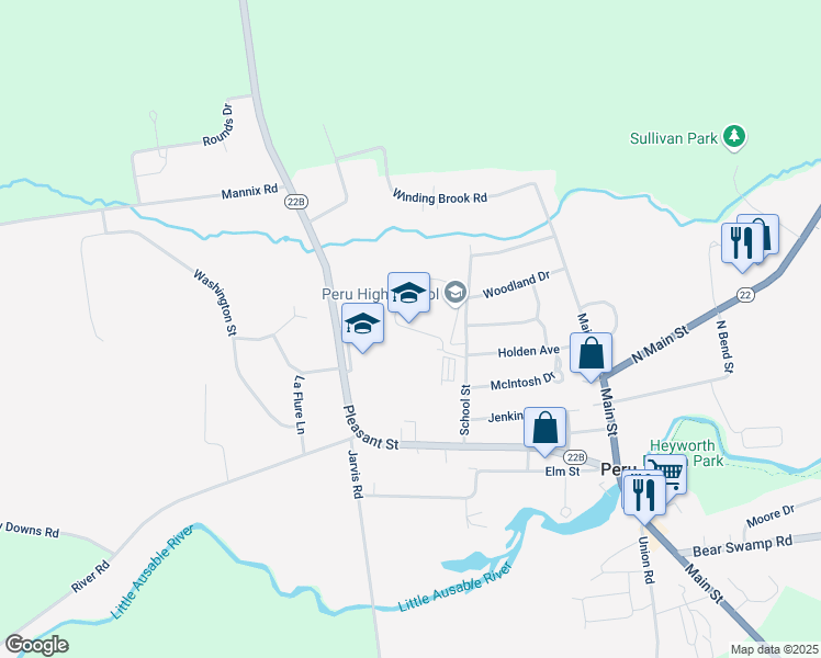 map of restaurants, bars, coffee shops, grocery stores, and more near 17 School Street in Peru