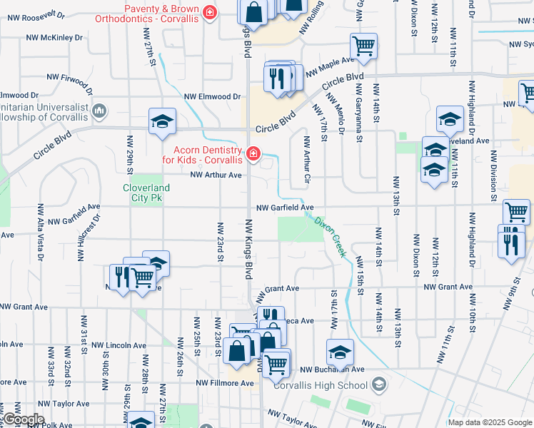 map of restaurants, bars, coffee shops, grocery stores, and more near 1980 Northwest Garfield Avenue in Corvallis