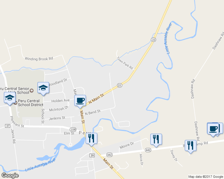 map of restaurants, bars, coffee shops, grocery stores, and more near 3063 New York 22 in Peru