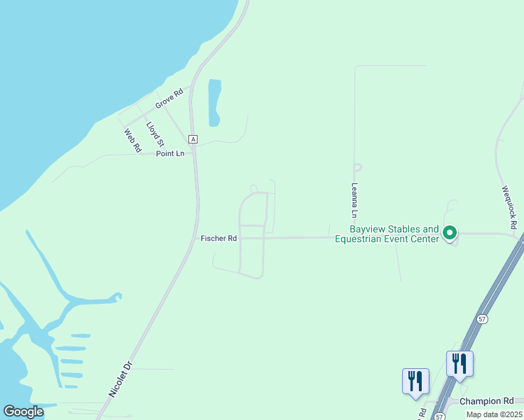map of restaurants, bars, coffee shops, grocery stores, and more near 3825 Shore Crest Lane in Green Bay