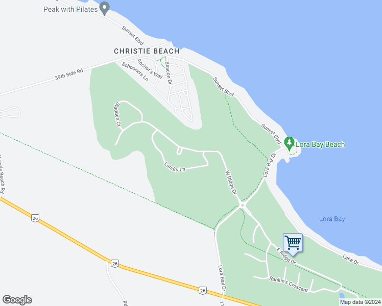 map of restaurants, bars, coffee shops, grocery stores, and more near 148 West Ridge Drive in The Blue Mountains