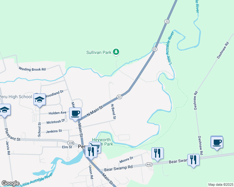 map of restaurants, bars, coffee shops, grocery stores, and more near 3063-3105 New York 22 in Peru